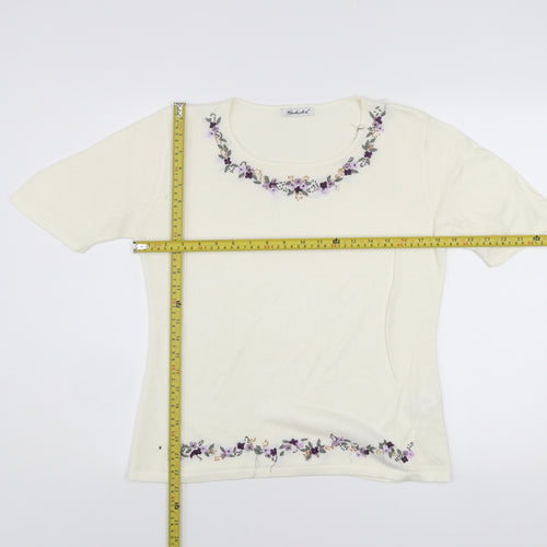 Berkertex Women's Ivory Floral Embroidered Knit Top Size 12