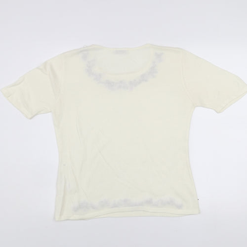 Berkertex Women's Ivory Floral Embroidered Knit Top Size 12