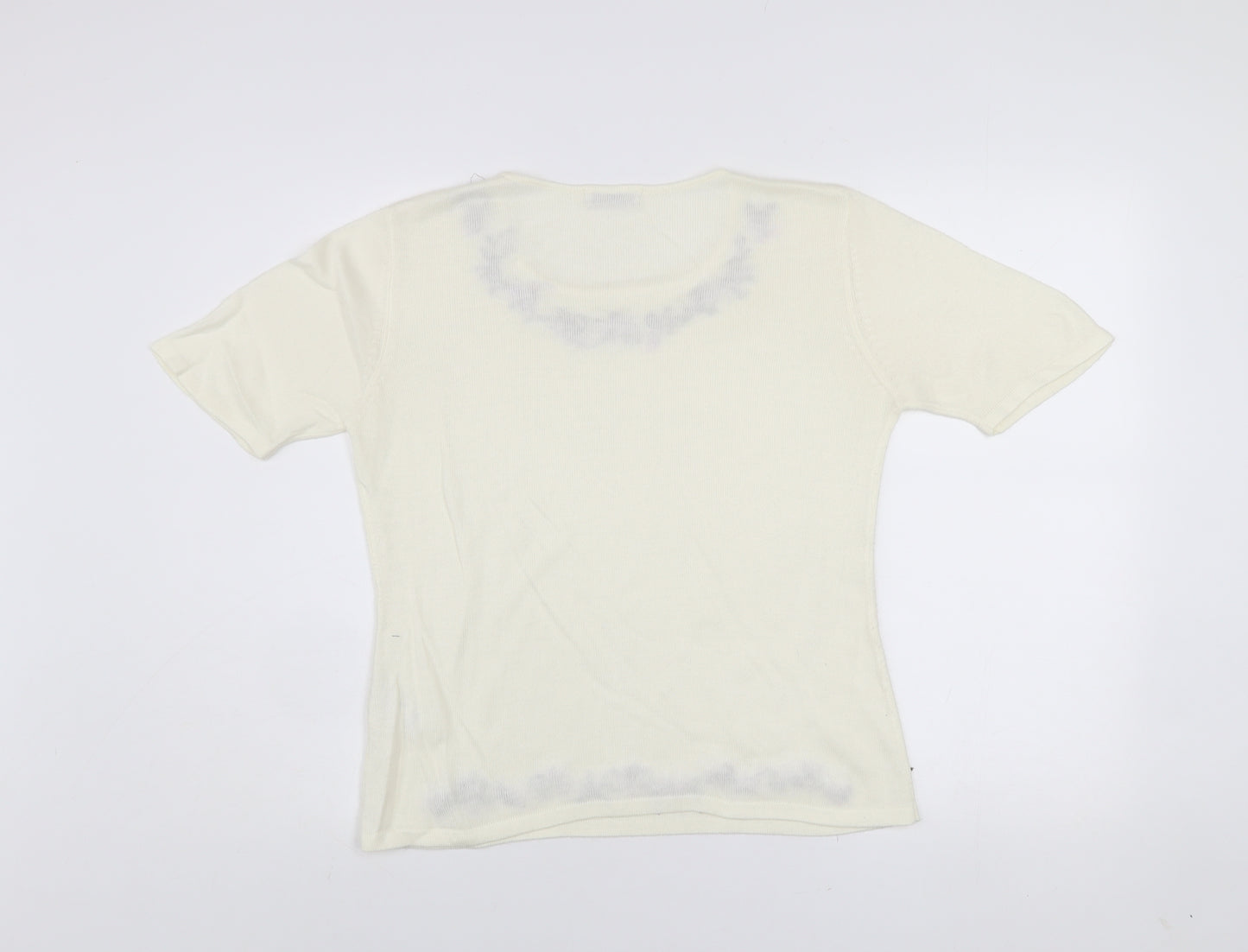 Berkertex Women's Ivory Floral Embroidered Knit Top Size 12