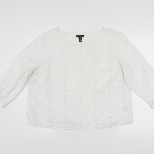 Gap Womens White Cotton Embroidered Lace Tunic Blouse XL