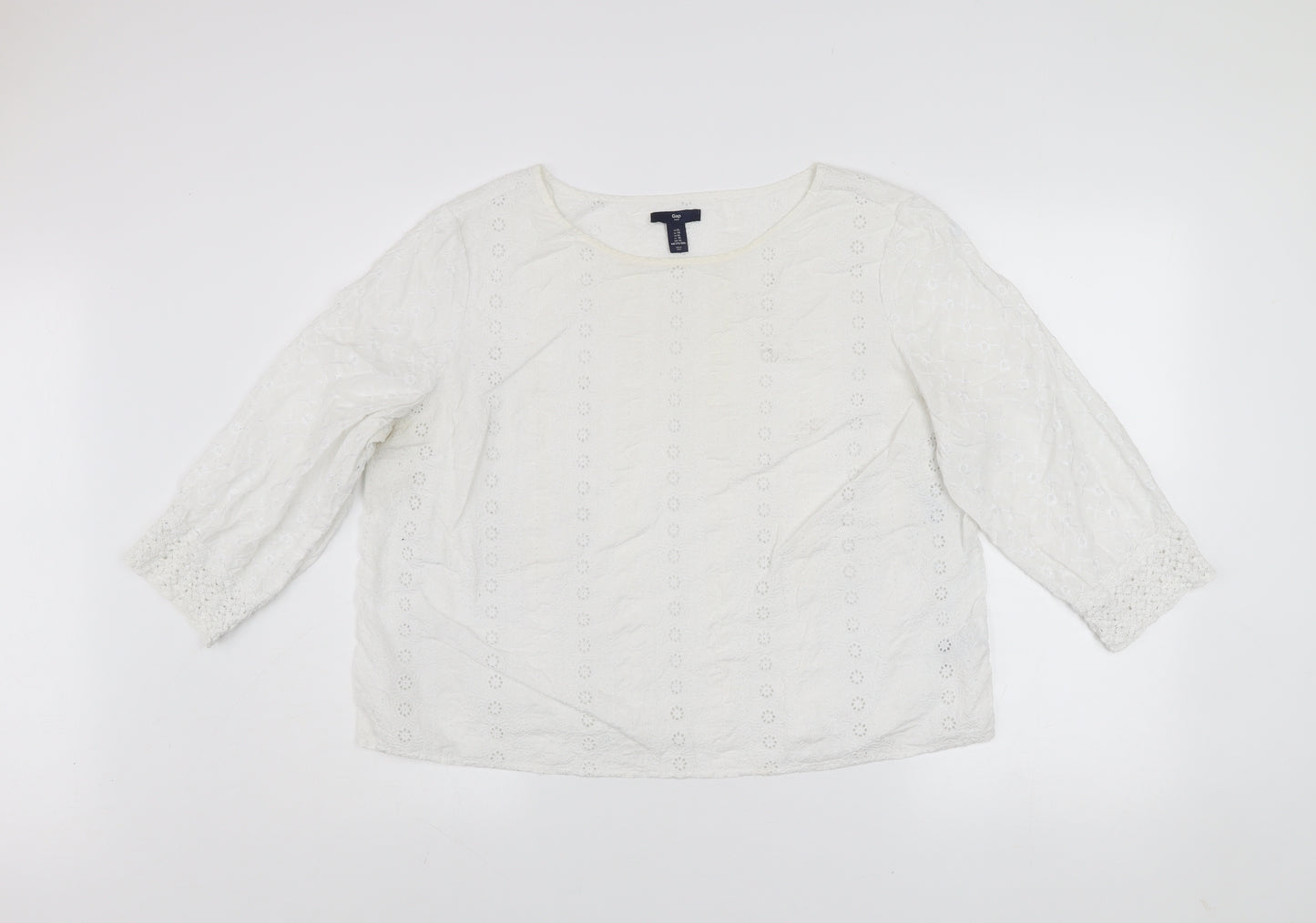 Gap Womens White Cotton Embroidered Lace Tunic Blouse XL