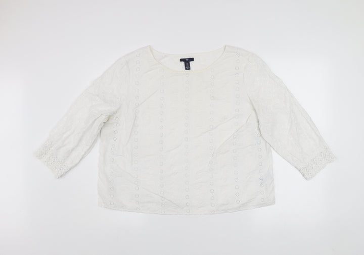 Gap Womens White Cotton Embroidered Lace Tunic Blouse XL