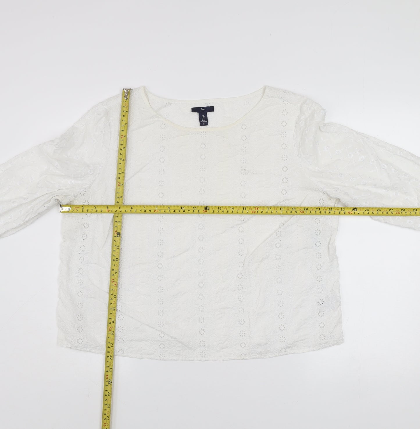 Gap Womens White Cotton Embroidered Lace Tunic Blouse XL