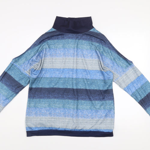 Yoins Women Blue Striped Roll Neck Long Sleeve Pullover Jumper Size 18