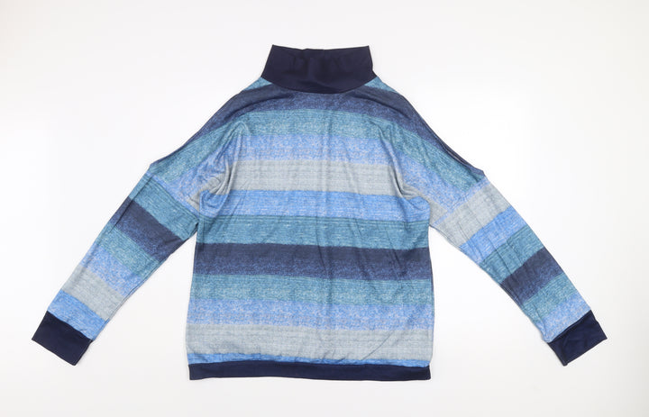 Yoins Women Blue Striped Roll Neck Long Sleeve Pullover Jumper Size 18
