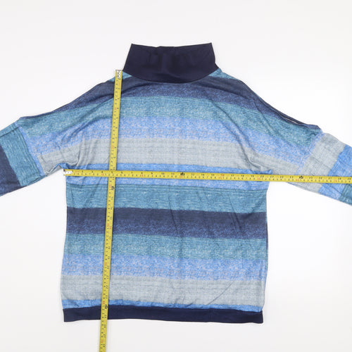 Yoins Women Blue Striped Roll Neck Long Sleeve Pullover Jumper Size 18