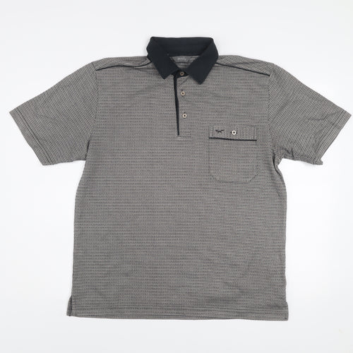 Wolsey Men's Grey Geometric Short Sleeve Cotton Polo Shirt Size M