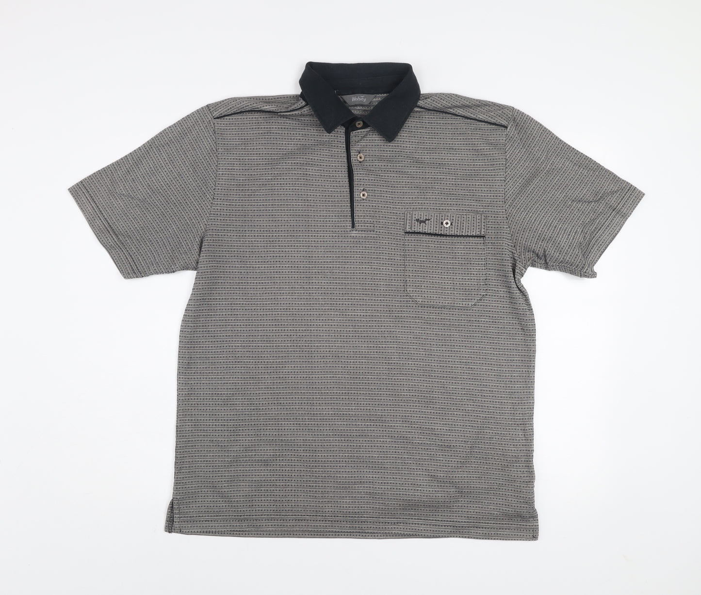 Wolsey Men's Grey Geometric Short Sleeve Cotton Polo Shirt Size M