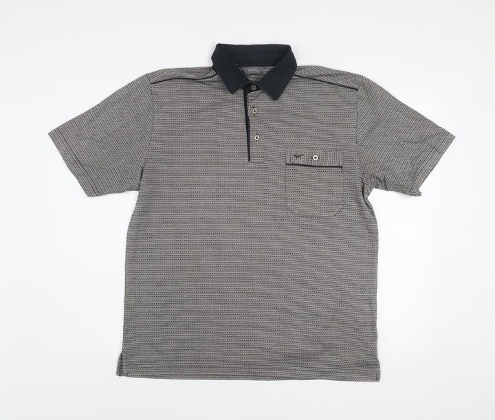 Wolsey Men's Grey Geometric Short Sleeve Cotton Polo Shirt Size M