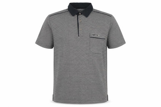 Front view of Wolsey Men's Grey Geometric Short Sleeve Cotton Polo Shirt, size M