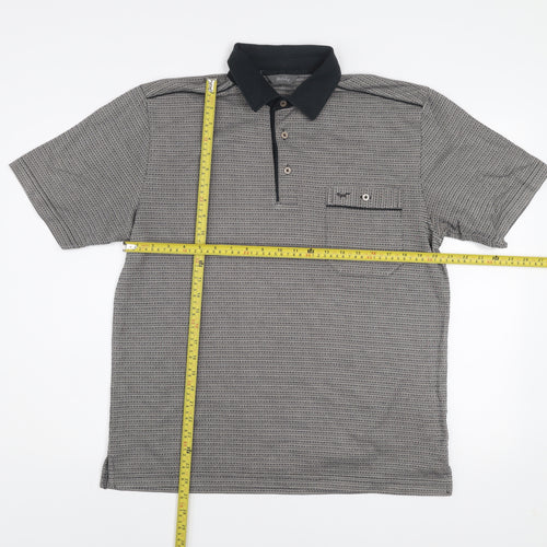 Wolsey Men's Grey Geometric Short Sleeve Cotton Polo Shirt Size M