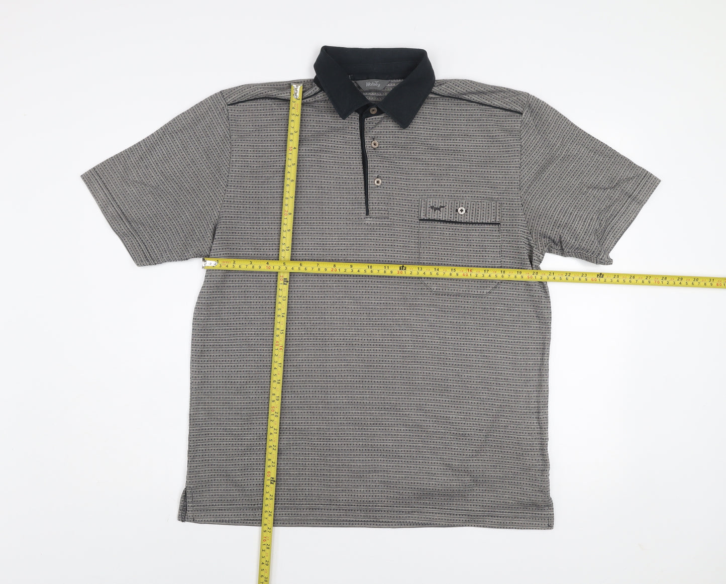 Wolsey Men's Grey Geometric Short Sleeve Cotton Polo Shirt Size M