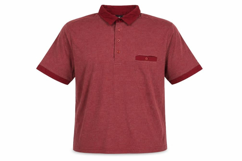 Front view of Pegasus Men’s Red Cotton Short Sleeve Polo Shirt, size M