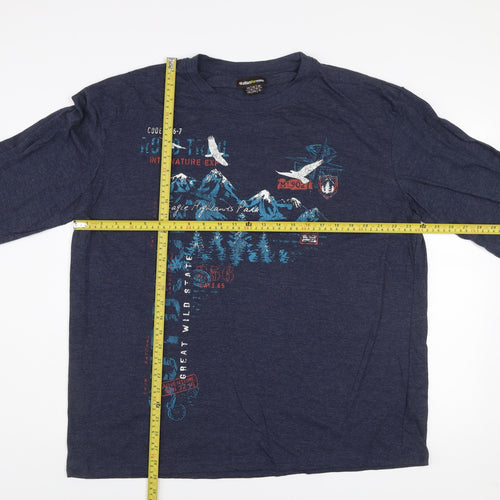Atlas For Men Navy Blue Long Sleeve Graphic Cotton Blend T-Shirt XL