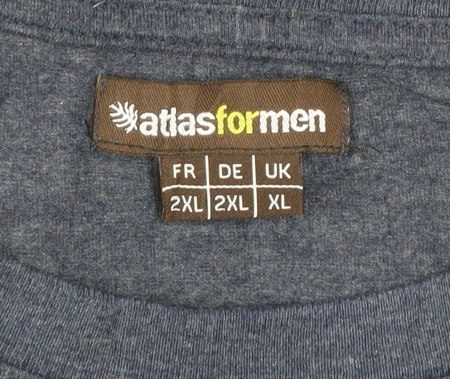 Atlas For Men Navy Blue Long Sleeve Graphic Cotton Blend T-Shirt XL