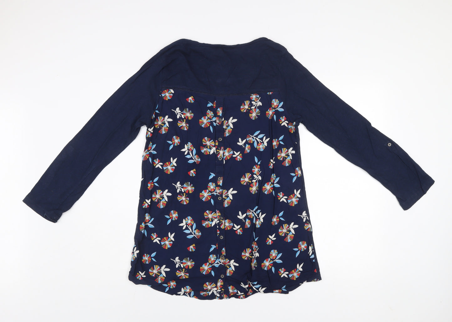 Weird Fish Women's Blue Floral Tunic Blouse Size 12 Long Sleeve