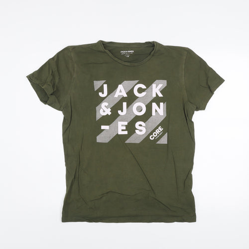 Jack & Jones Men's Green M Core Logo Graphic Cotton T-Shirt