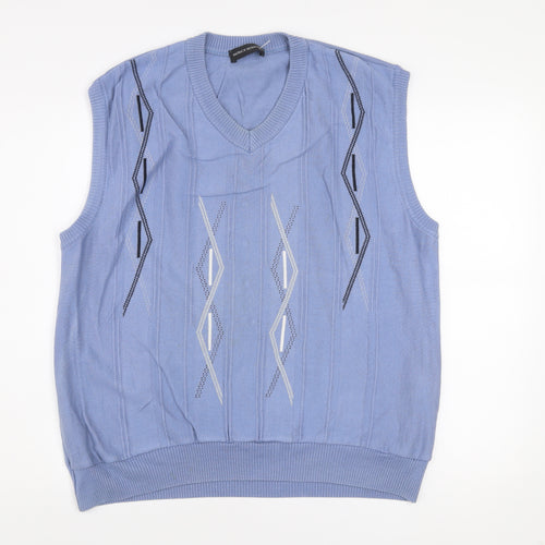 Patrick Bernard Men's Blue Geometric Knit Cotton Acrylic Sleeveless Jumper Vest XL