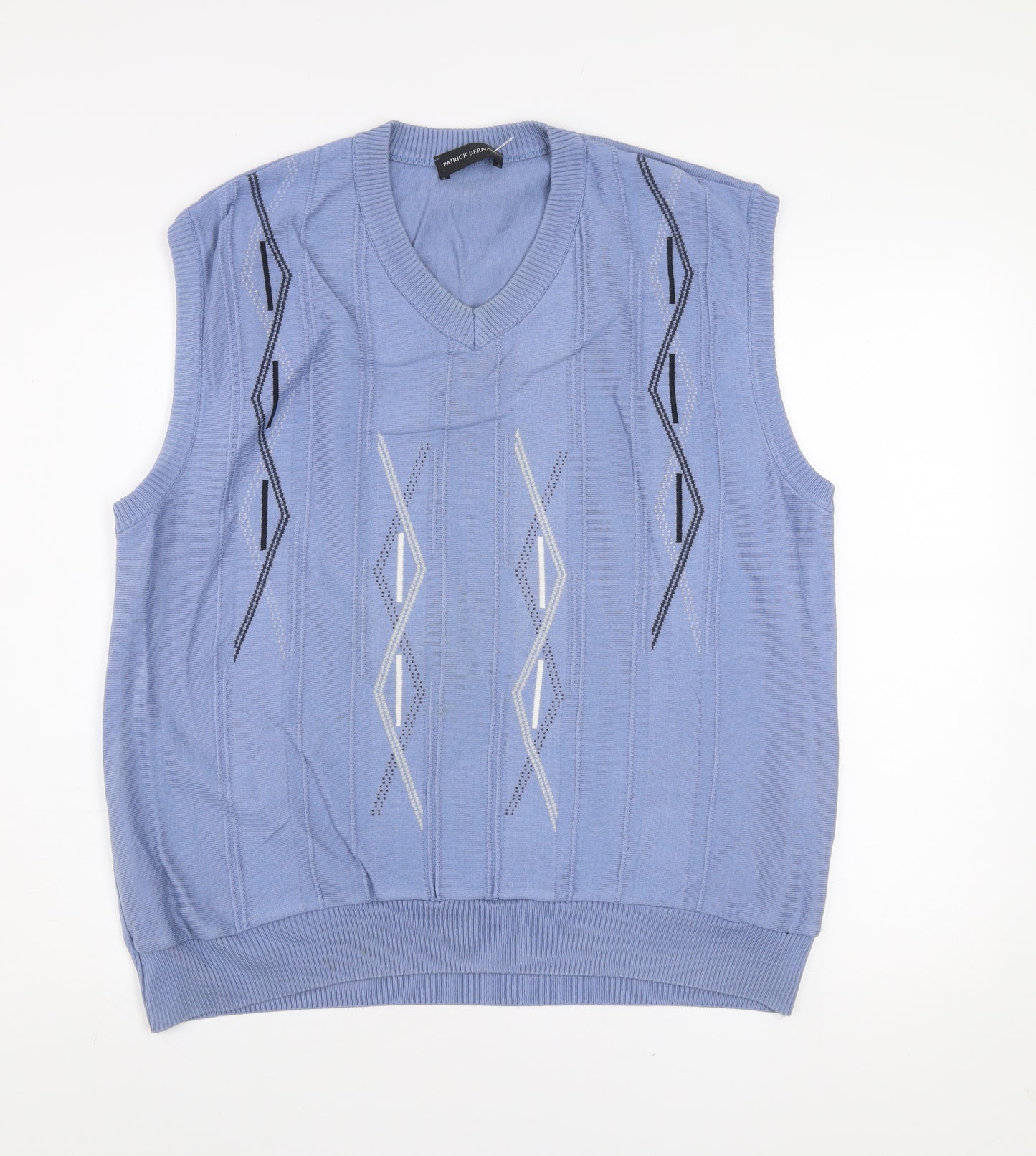 Patrick Bernard Men's Blue Geometric Knit Cotton Acrylic Sleeveless Jumper Vest XL