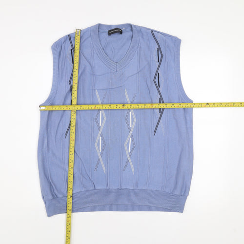 Patrick Bernard Men's Blue Geometric Knit Cotton Acrylic Sleeveless Jumper Vest XL