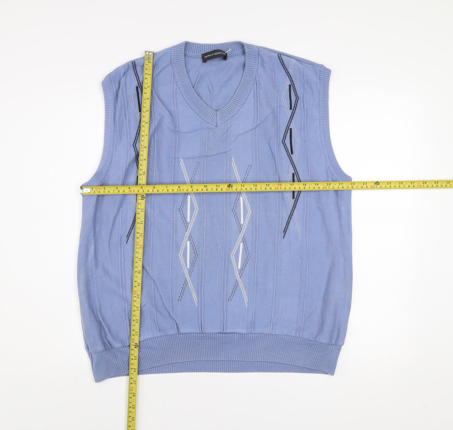 Patrick Bernard Men's Blue Geometric Knit Cotton Acrylic Sleeveless Jumper Vest XL