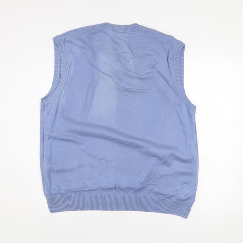 Patrick Bernard Men's Blue Geometric Knit Cotton Acrylic Sleeveless Jumper Vest XL