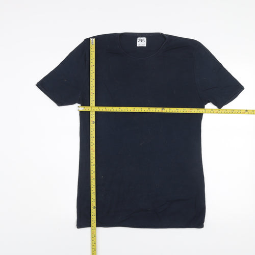 Zara Men's Blue Crew Neck Short Sleeve Cotton T-Shirt Size M