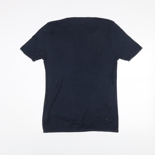 Zara Men's Blue Crew Neck Short Sleeve Cotton T-Shirt Size M