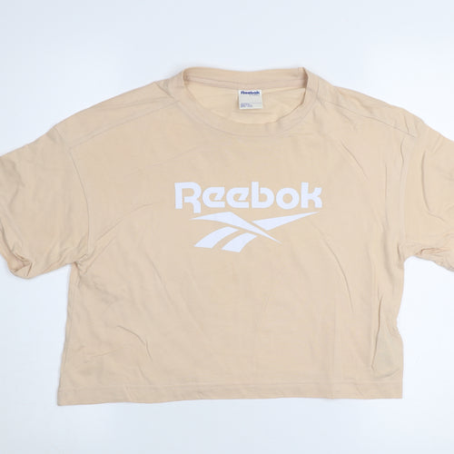 Reebok Women Beige Cropped T-Shirt S Short Sleeve Casual Top
