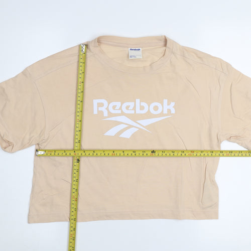 Reebok Women Beige Cropped T-Shirt S Short Sleeve Casual Top