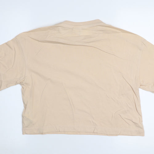 Reebok Women Beige Cropped T-Shirt S Short Sleeve Casual Top