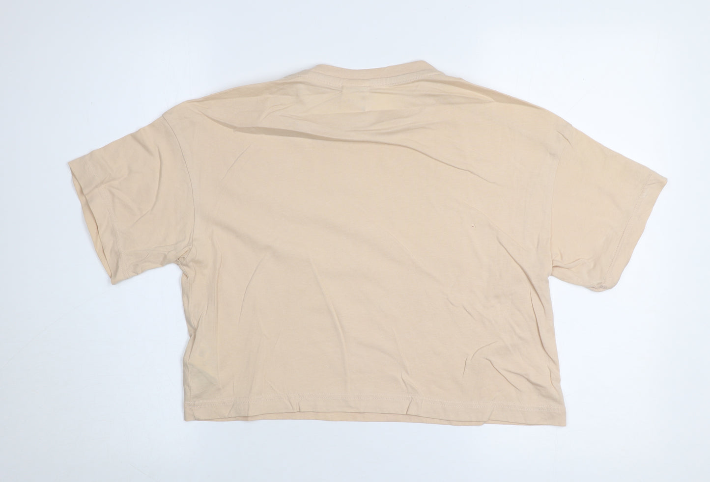 Reebok Women Beige Cropped T-Shirt S Short Sleeve Casual Top