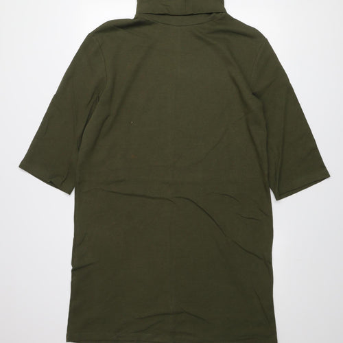 ZARA Women Green Roll Neck T-Shirt Dress L Casual Cotton Blend