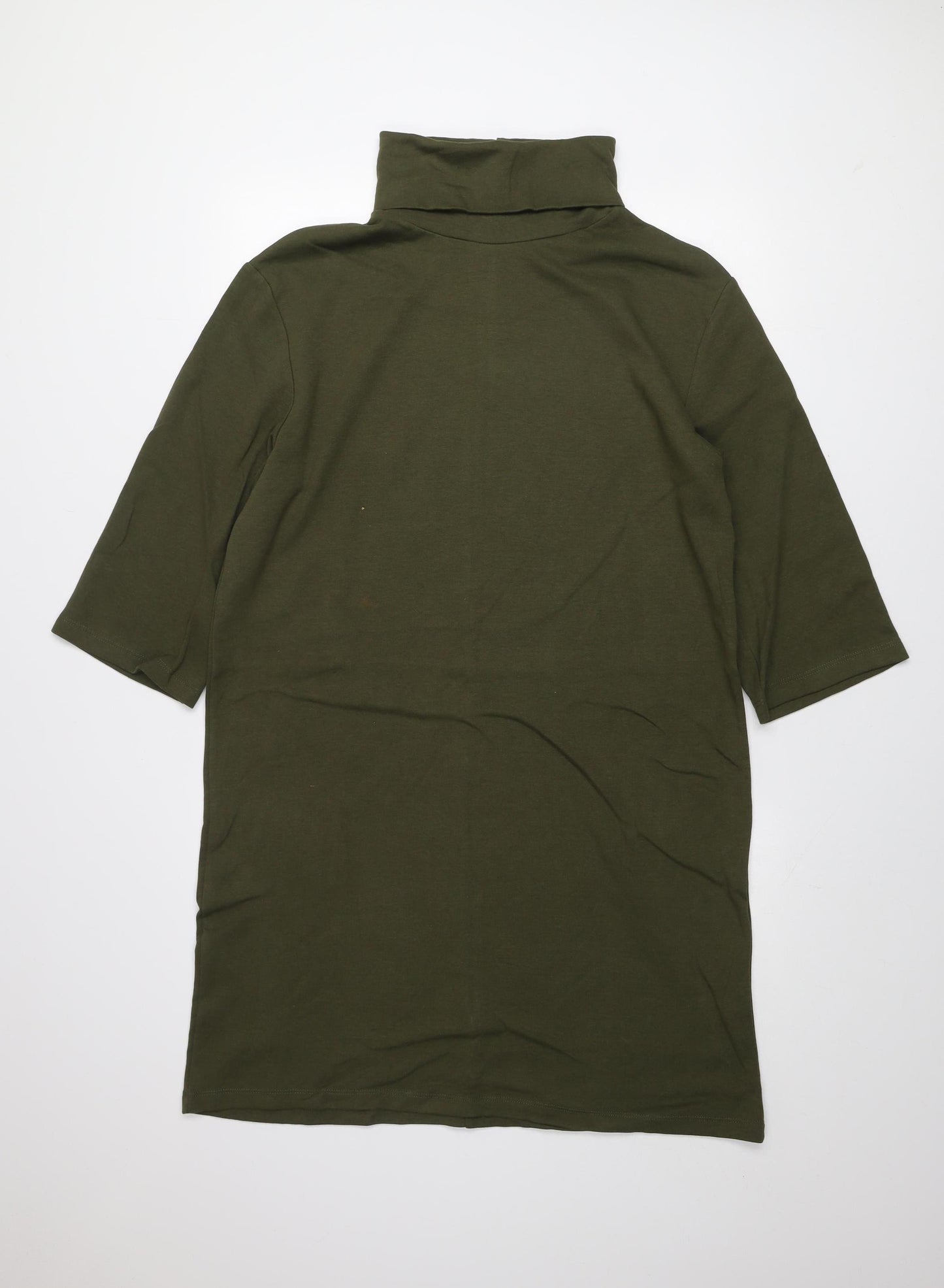 ZARA Women Green Roll Neck T-Shirt Dress L Casual Cotton Blend
