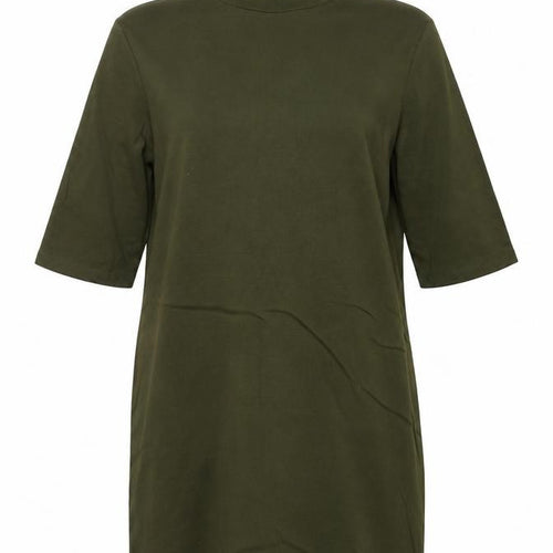 ZARA Women Green Roll Neck T-Shirt Dress L Casual Cotton Blend