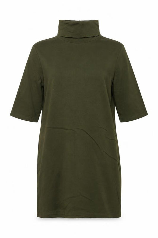 Front view of Zara Women Green Roll Neck T-Shirt Dress L Casual Cotton Blend