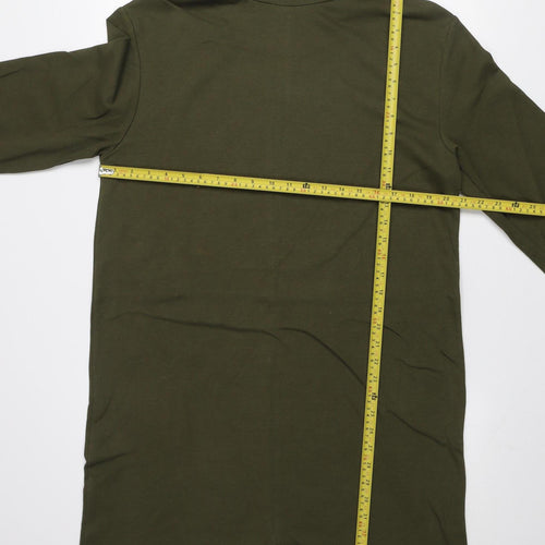 ZARA Women Green Roll Neck T-Shirt Dress L Casual Cotton Blend
