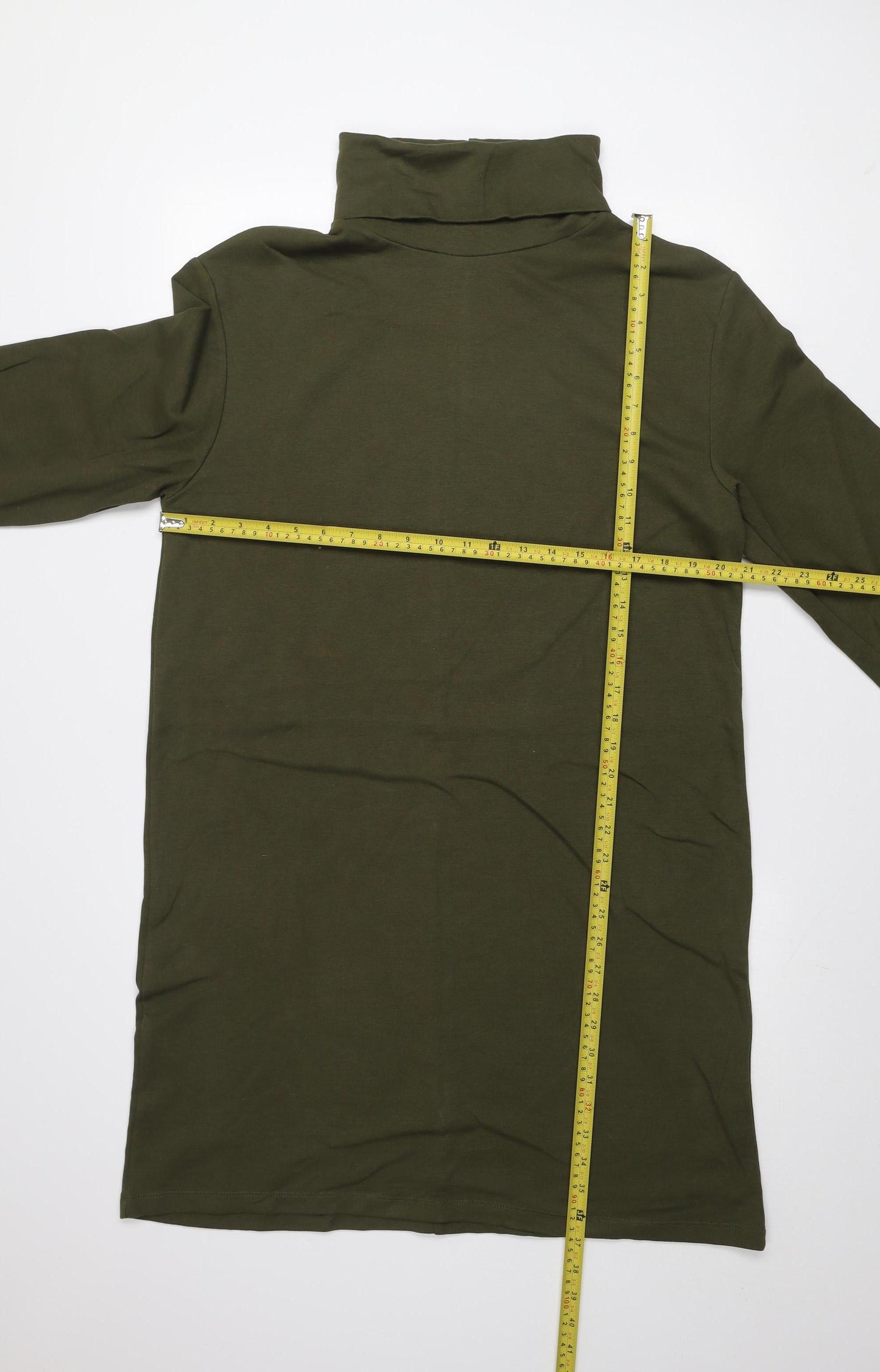ZARA Women Green Roll Neck T-Shirt Dress L Casual Cotton Blend