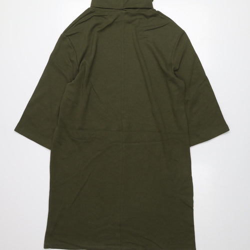 ZARA Women Green Roll Neck T-Shirt Dress L Casual Cotton Blend