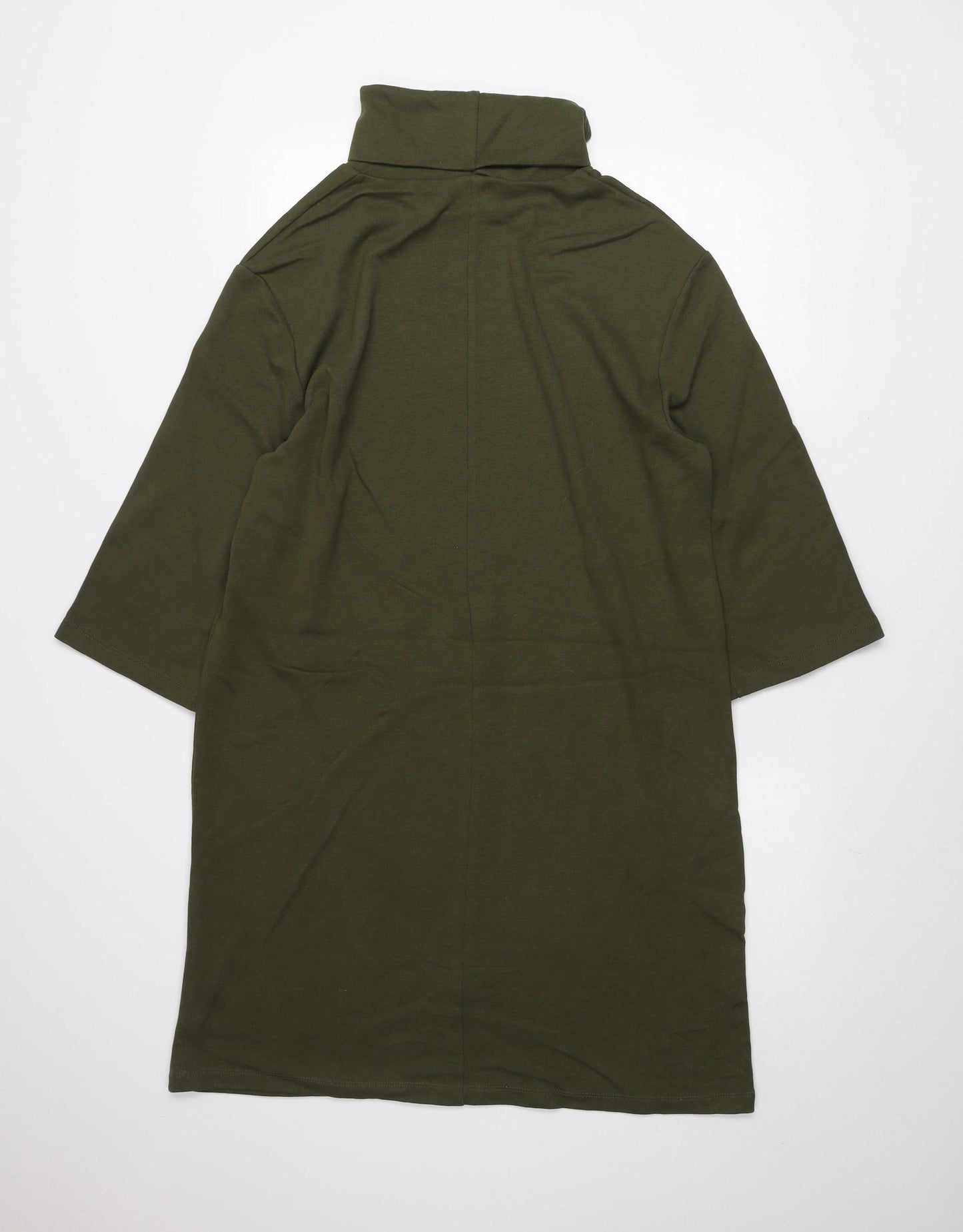 ZARA Women Green Roll Neck T-Shirt Dress L Casual Cotton Blend