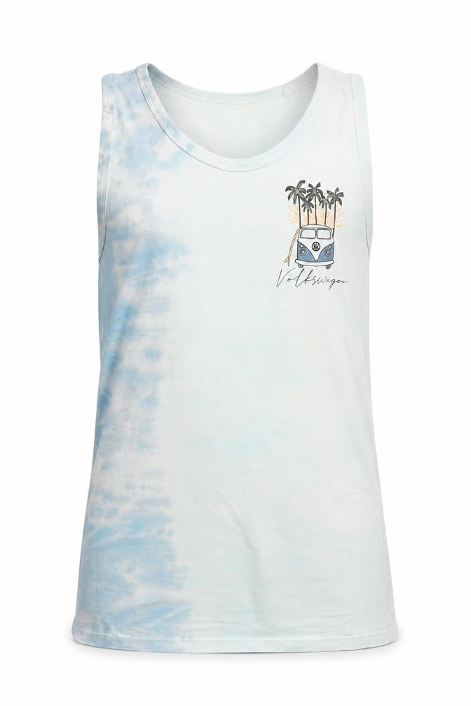 Front view of Next Men’s Blue Tie-Dye Volkswagen Sleeveless Top M
