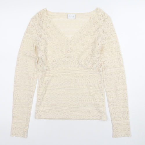 Vila Women’s Beige Lace Long Sleeve V-Neck Blouse Size M