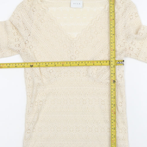 Vila Women’s Beige Lace Long Sleeve V-Neck Blouse Size M