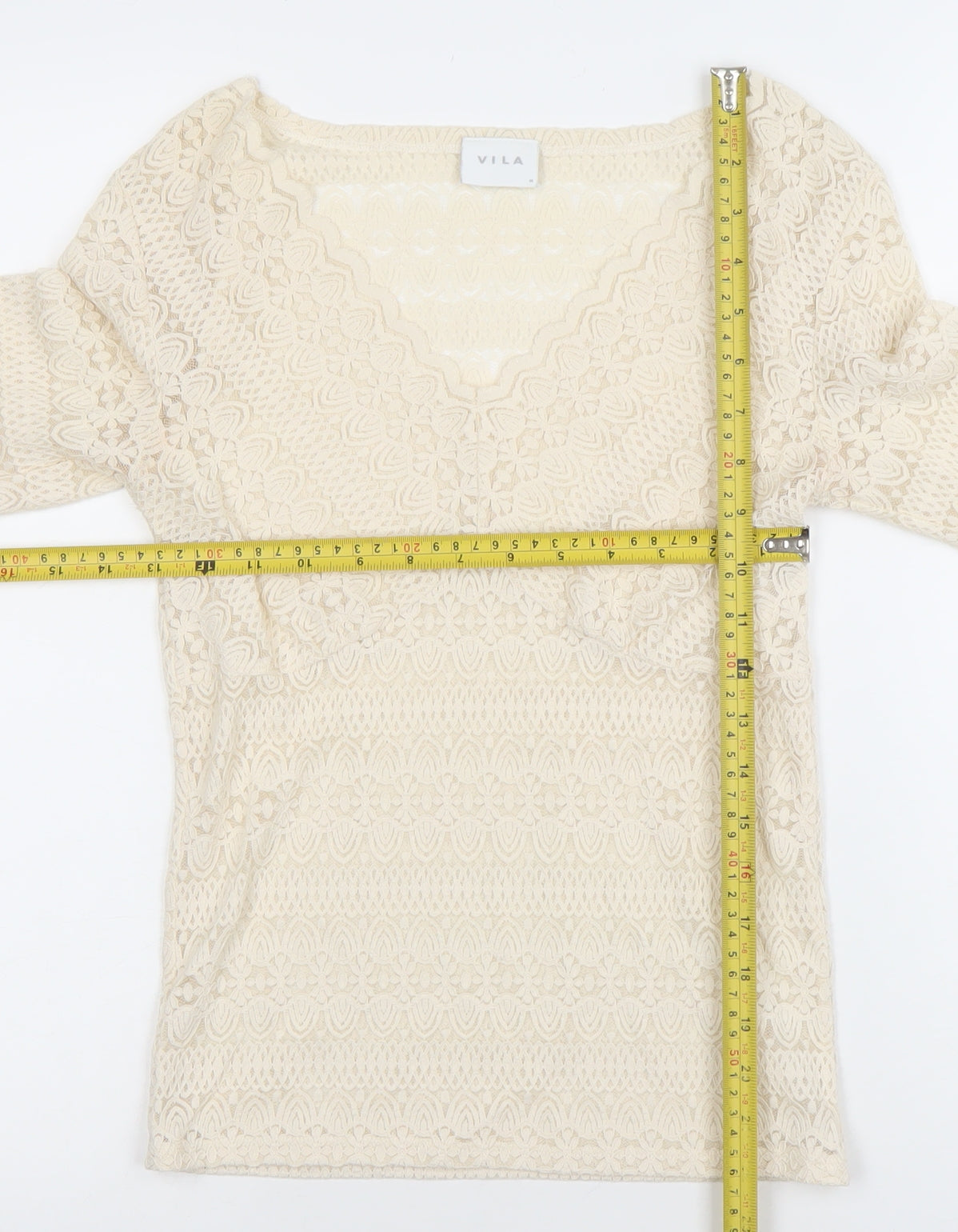 Vila Women’s Beige Lace Long Sleeve V-Neck Blouse Size M