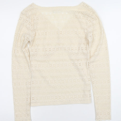Vila Women’s Beige Lace Long Sleeve V-Neck Blouse Size M