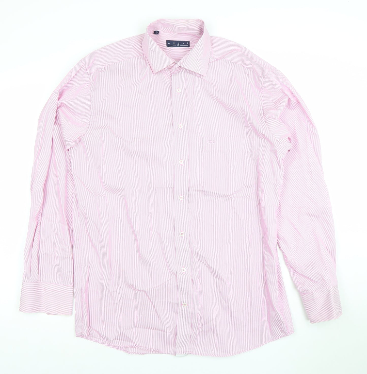 André Men’s Pink Striped Cotton Long Sleeve Button-Up Shirt Size 16 Regular