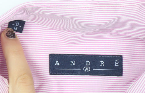 André Men’s Pink Striped Cotton Long Sleeve Button-Up Shirt Size 16 Regular