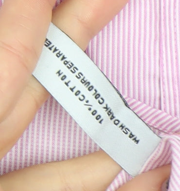André Men’s Pink Striped Cotton Long Sleeve Button-Up Shirt Size 16 Regular
