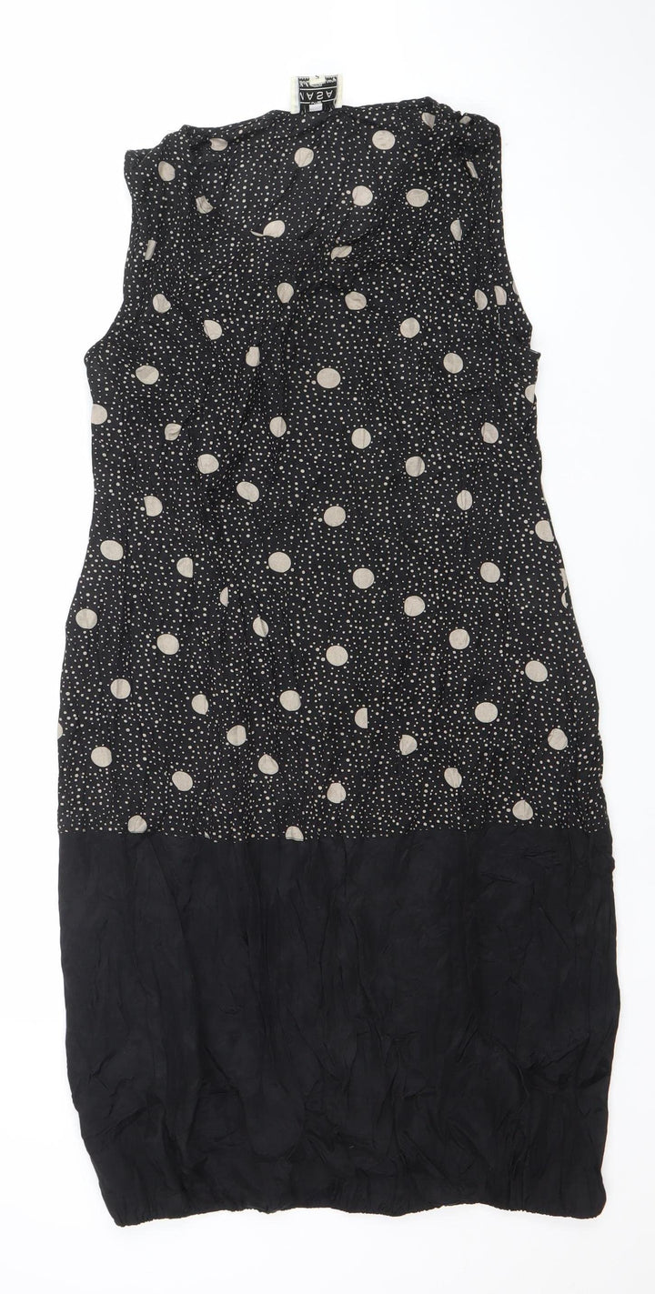 Masai Women’s Black Polka Dot Sleeveless Midi A-Line Dress Size S