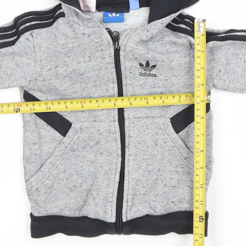 Adidas Boys Grey Full Zip Hoodie 3-4 Years Cotton Blend Logo Design